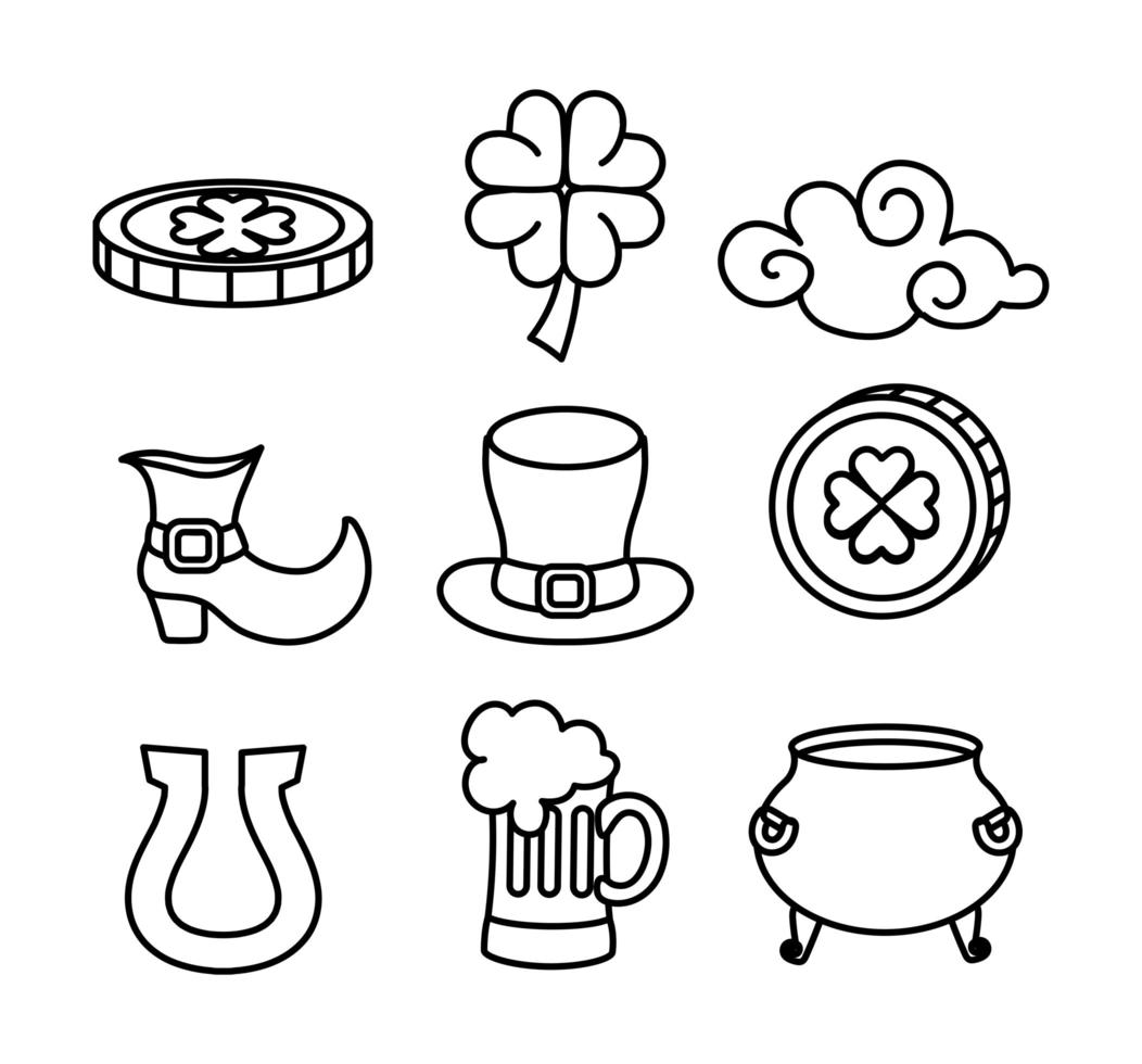 St. Patrick decoration icon set vector