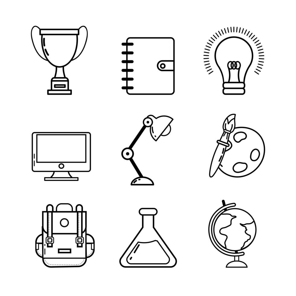Back to school elements icon set vector
