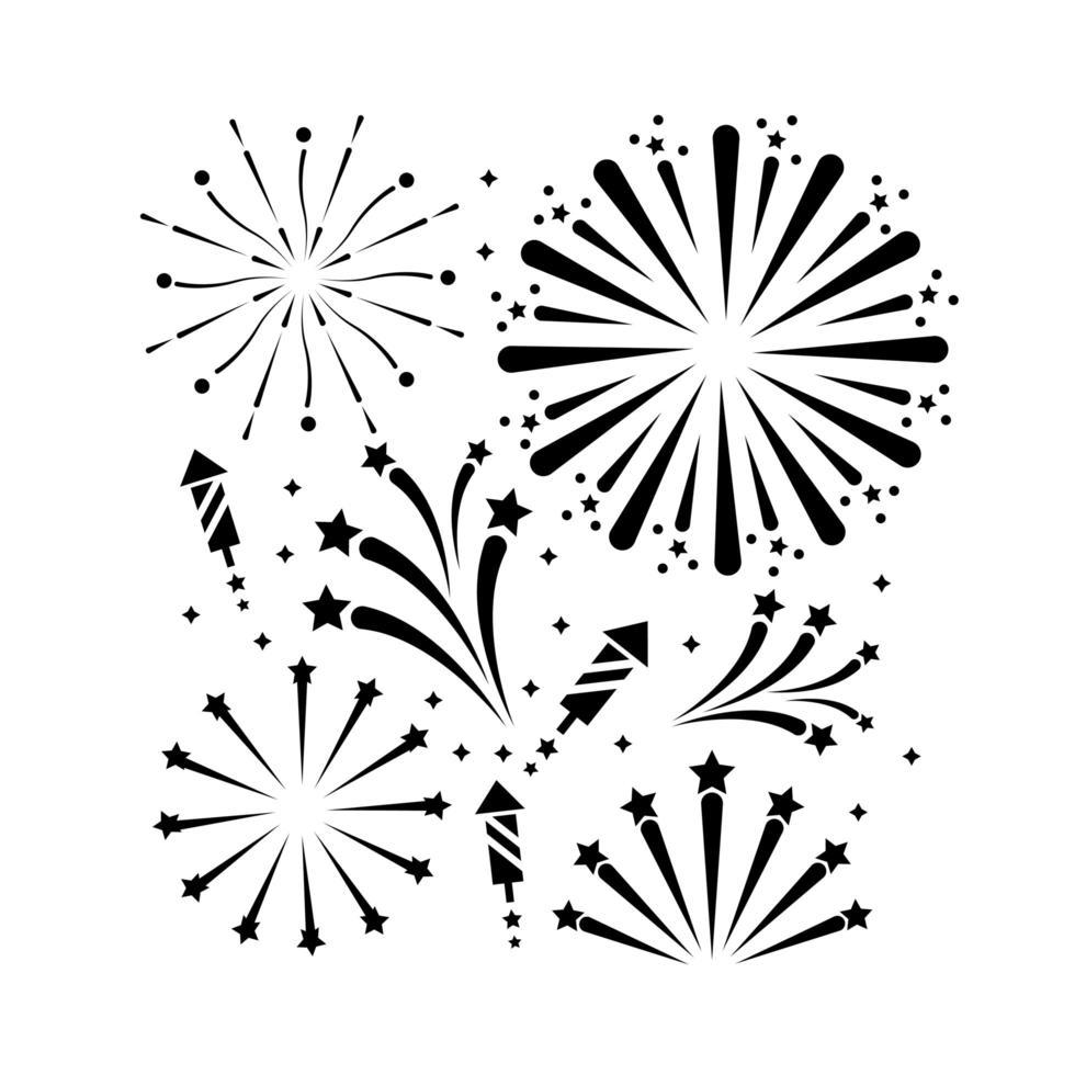 Fireworks outline icon set vector