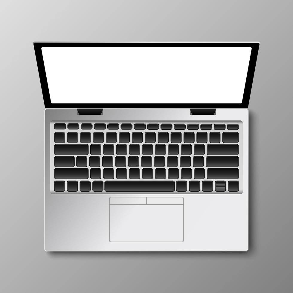 Realistic modern laptop computer on top view vector