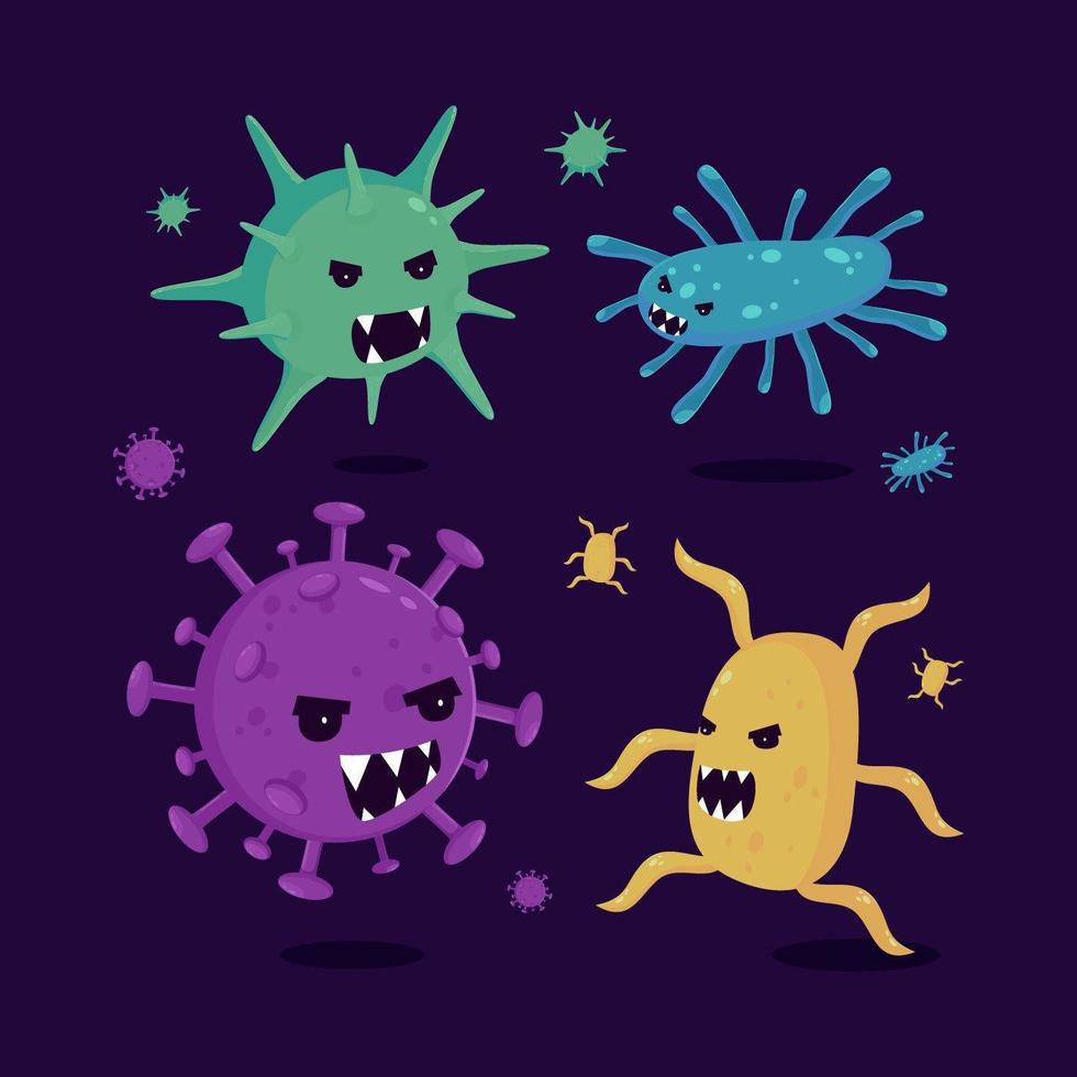 Colorful scary virus character set vector