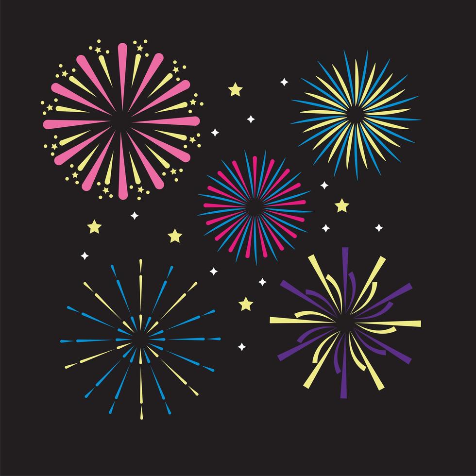 conjunto de iconos de fuegos artificiales vector