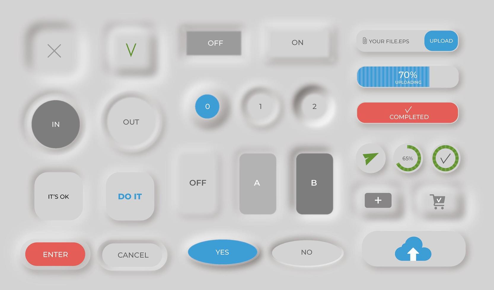 Collection of Neumorphic Buttons vector