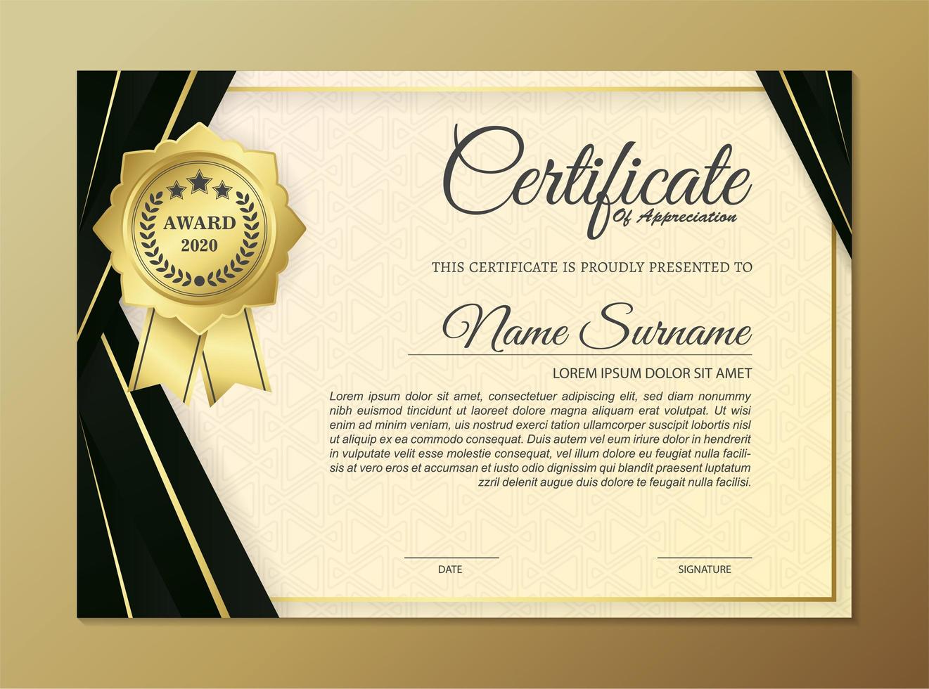 Premium golden black certificate template design vector
