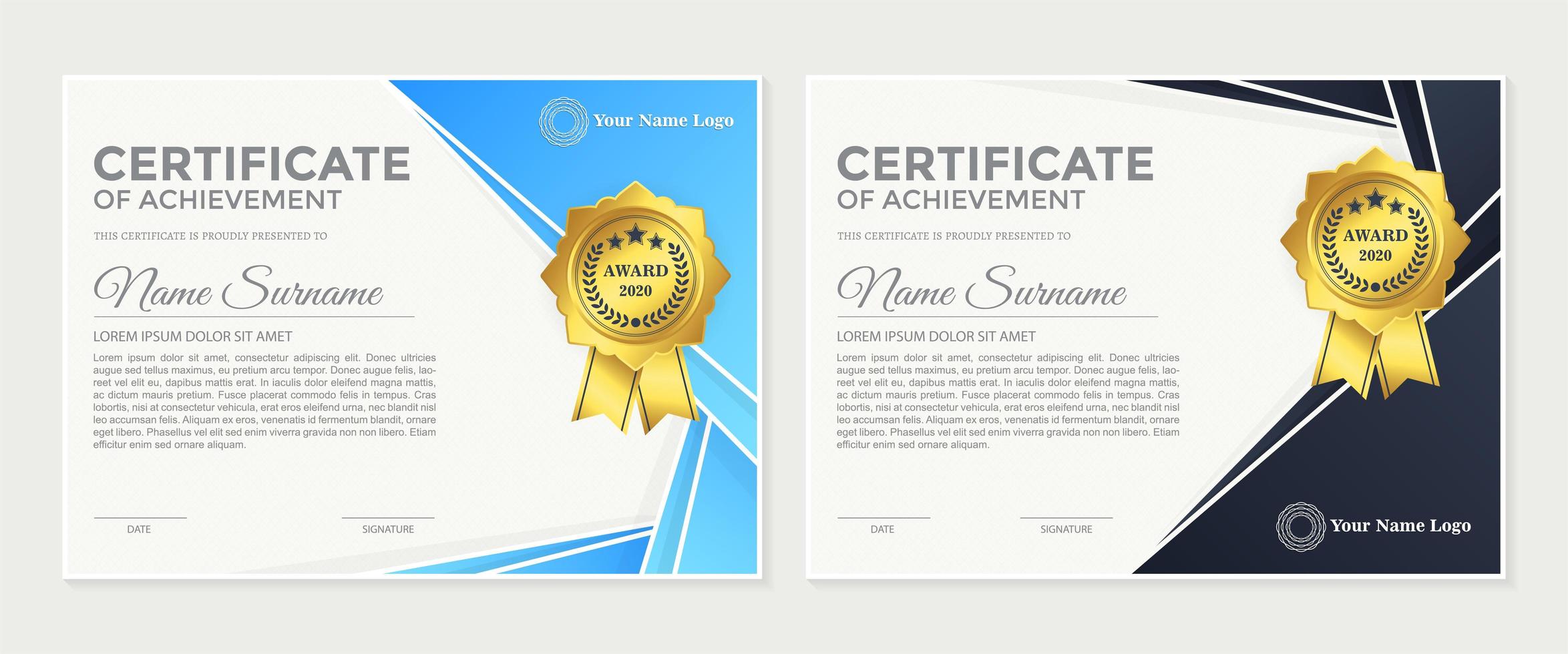 Membership award certificate set. vector