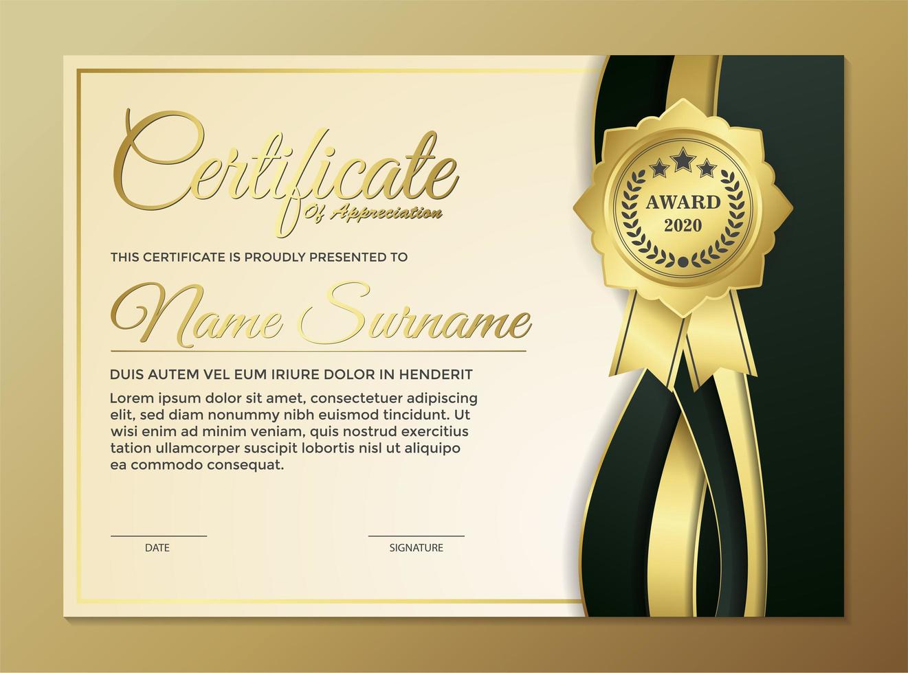 Premium golden black certificate template design vector