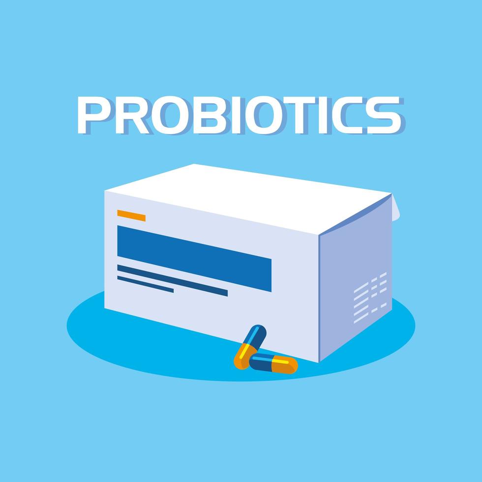 caja de cápsulas de medicamentos probióticos vector