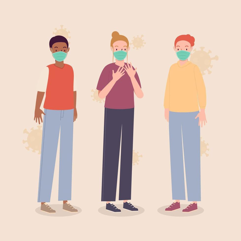 Group of people wearing masks vector