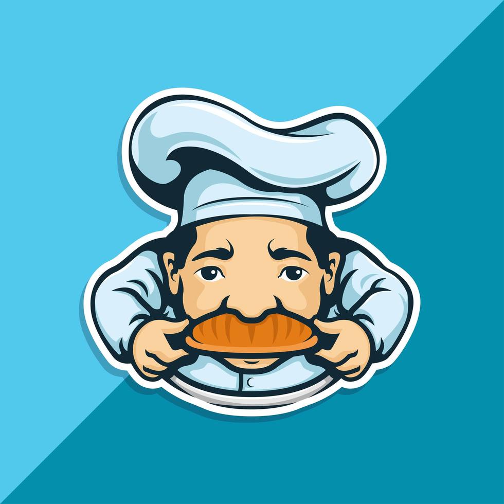 personaje de chef con pan como bigote vector