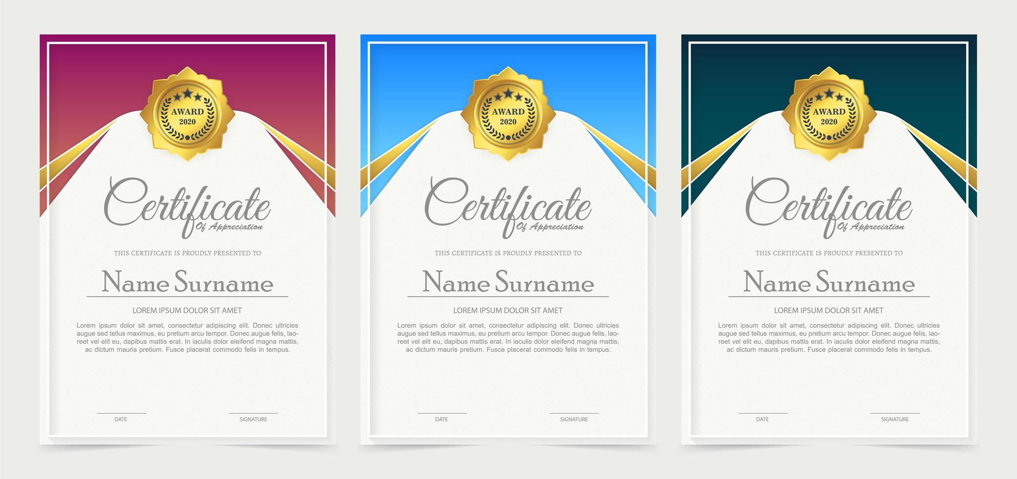 Conjunto de certificado de premio de membresía. vector