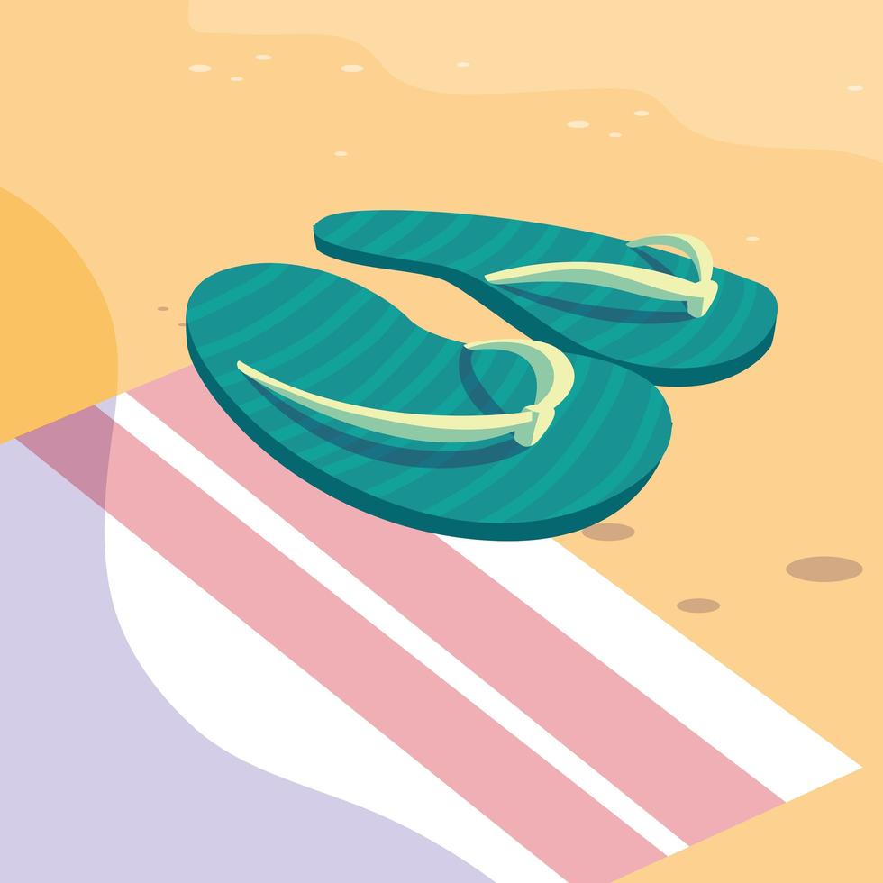 Summer flip flops over towel design vector