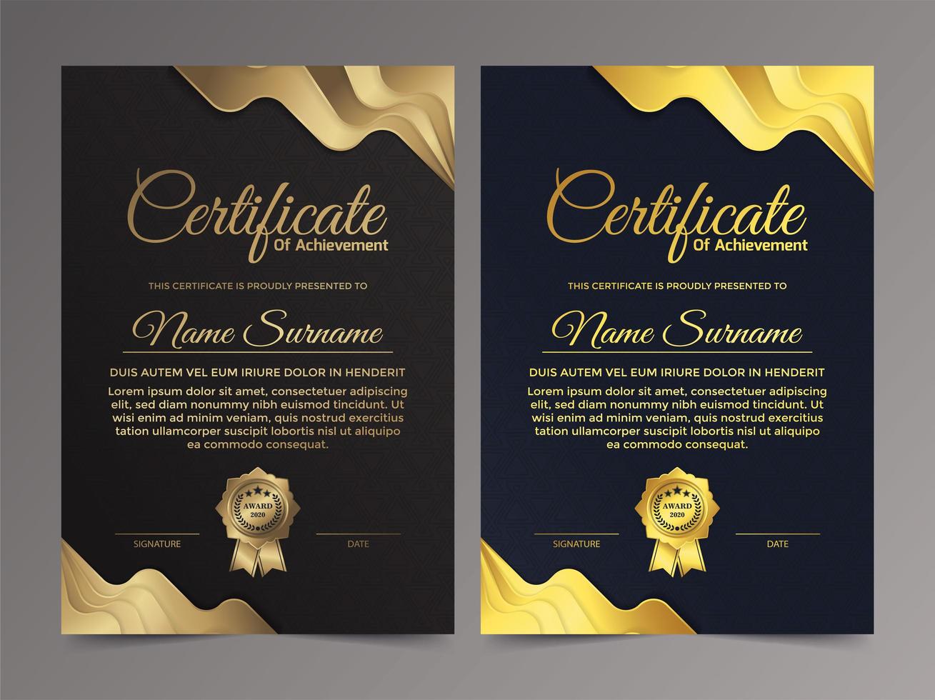 diseño de plantilla de certificado premium dorado y negro vector