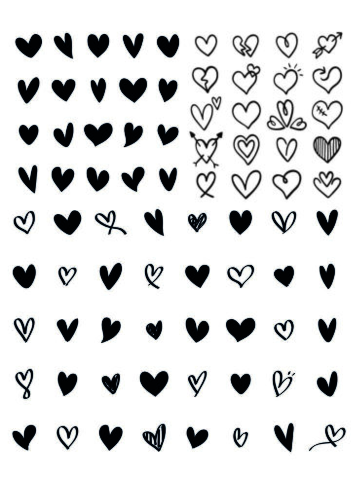 conjunto de corazones en blanco y negro vector