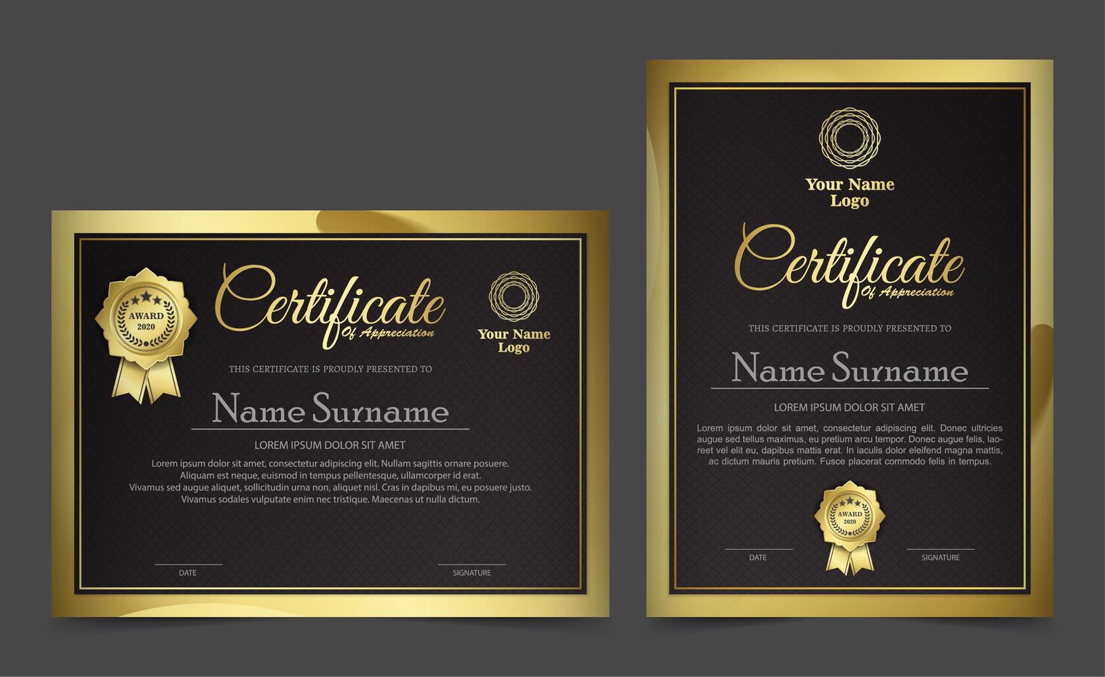 Premium golden black certificate template design. vector