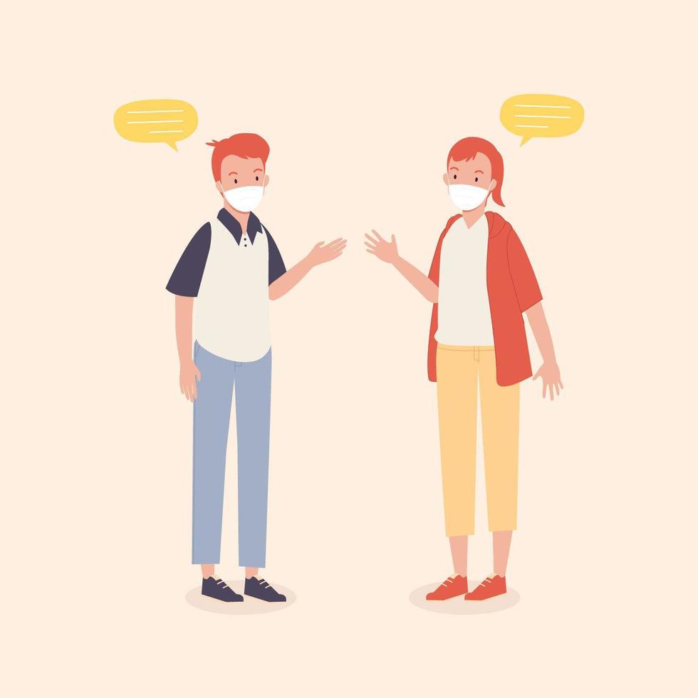 Masked male and female characters having a conversation vector