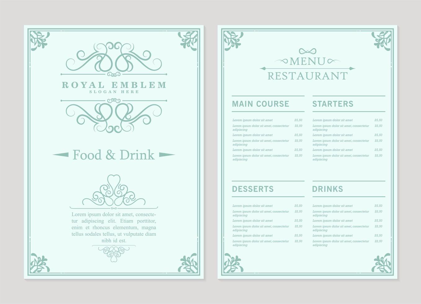 Menu layout with ornamental elements vector