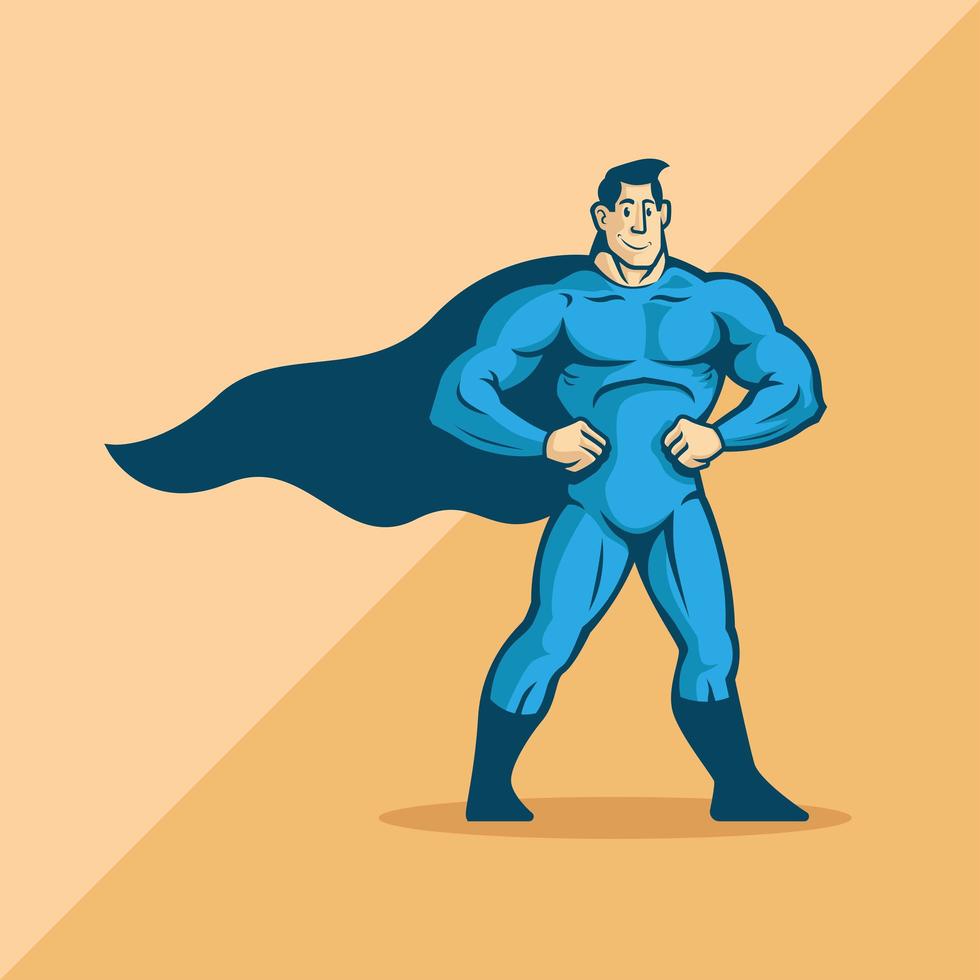 Blue superhero in standing pose vector