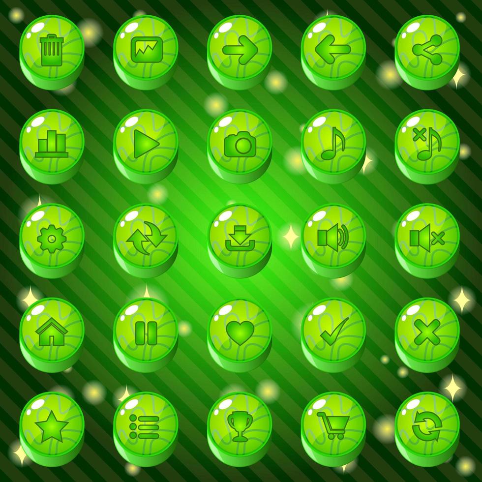 Green buttons and icon set  vector