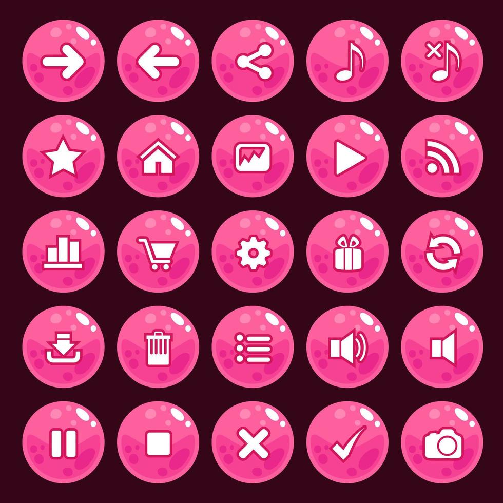 Button gui jelly style pink shiny button set  vector