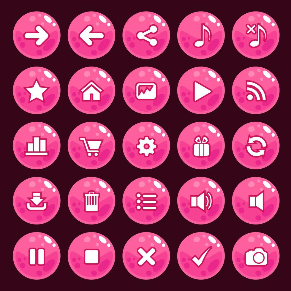 botón gui estilo jalea rosa brillante conjunto de botones vector