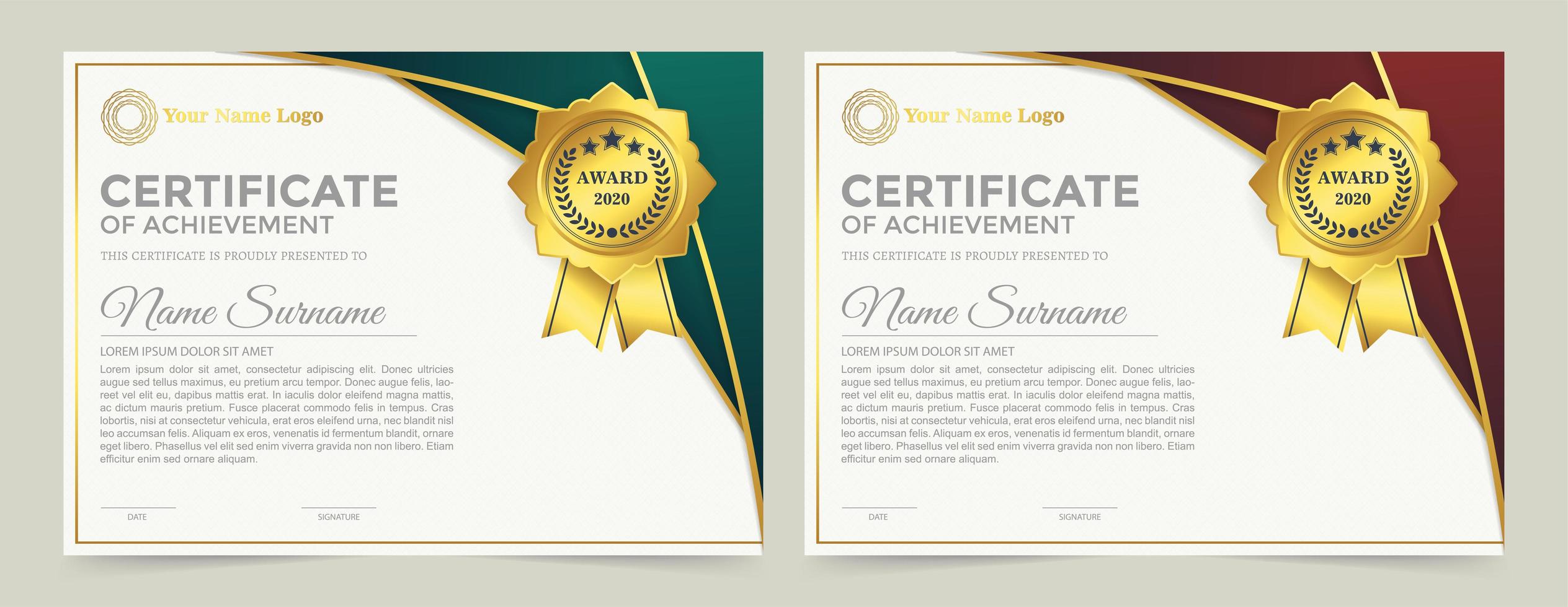 Membership award diploma set. vector