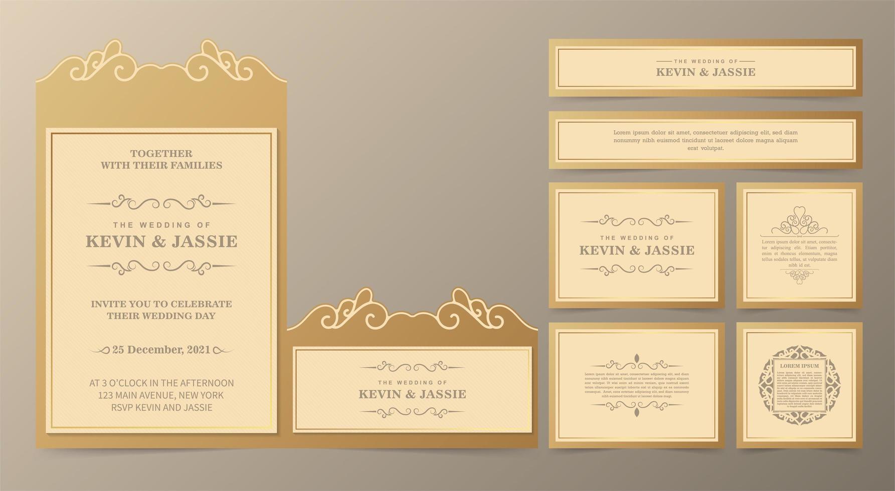 Wedding invitation template set vector