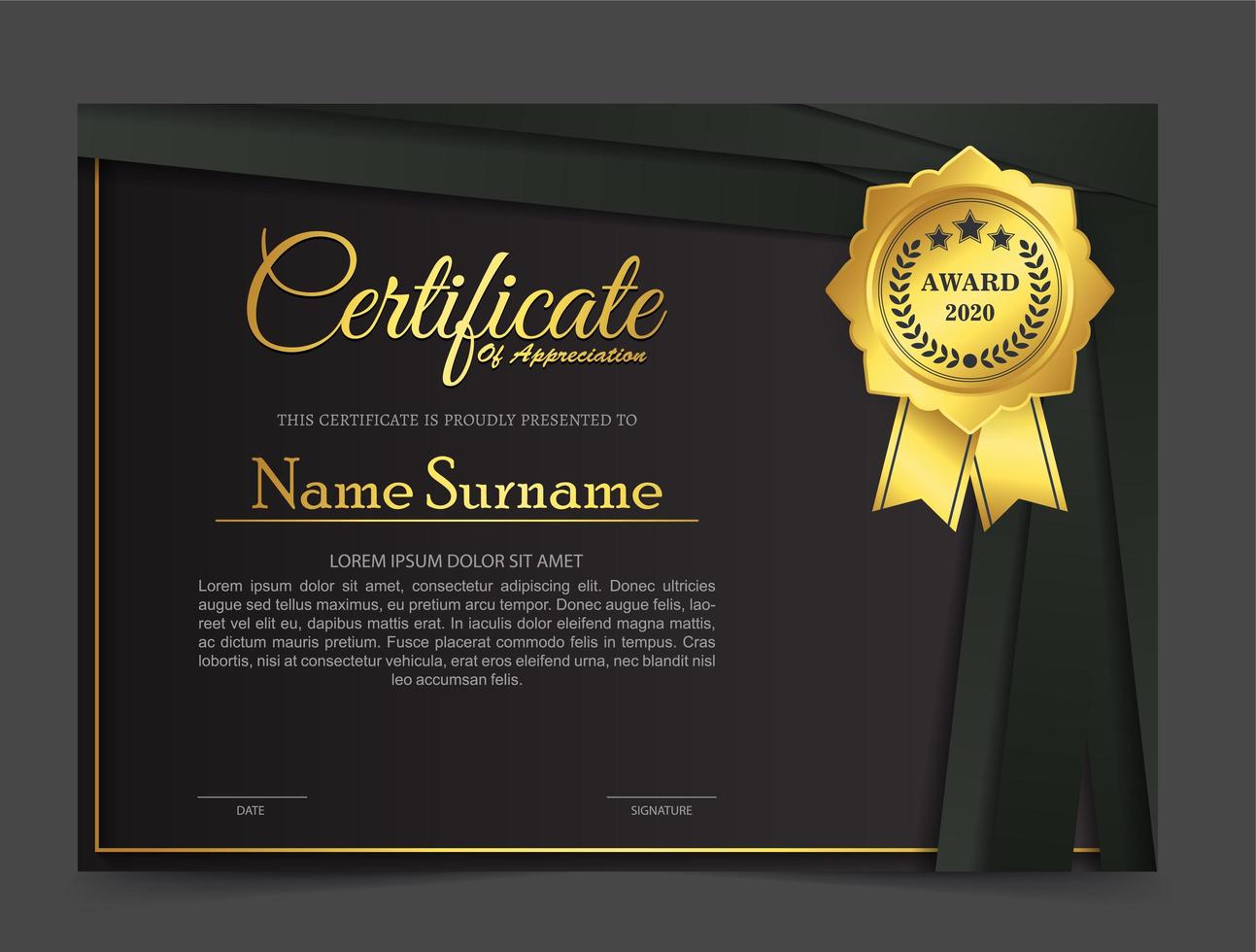 Premium golden black certificate template design. vector