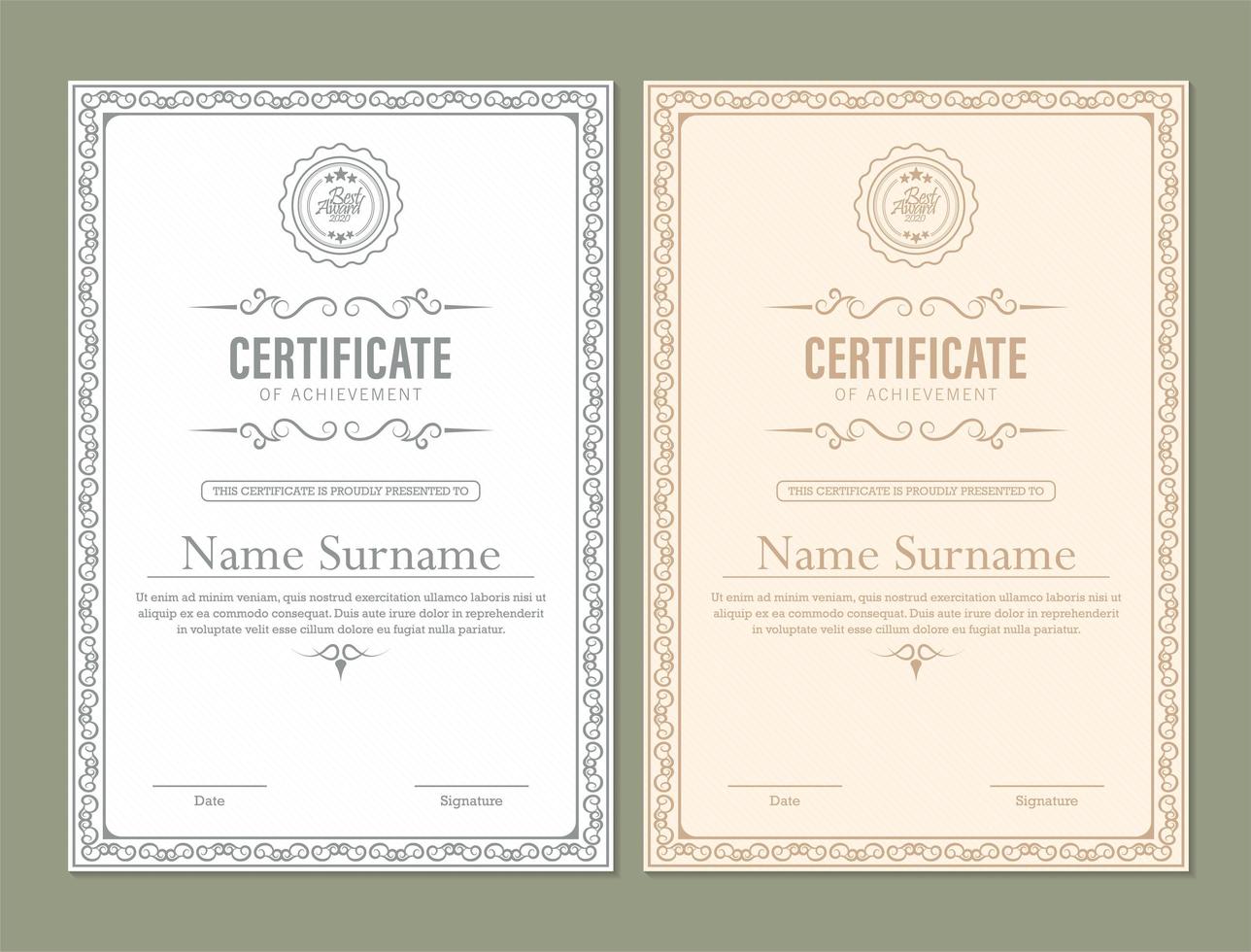Certificate of achievement with classic frame vector