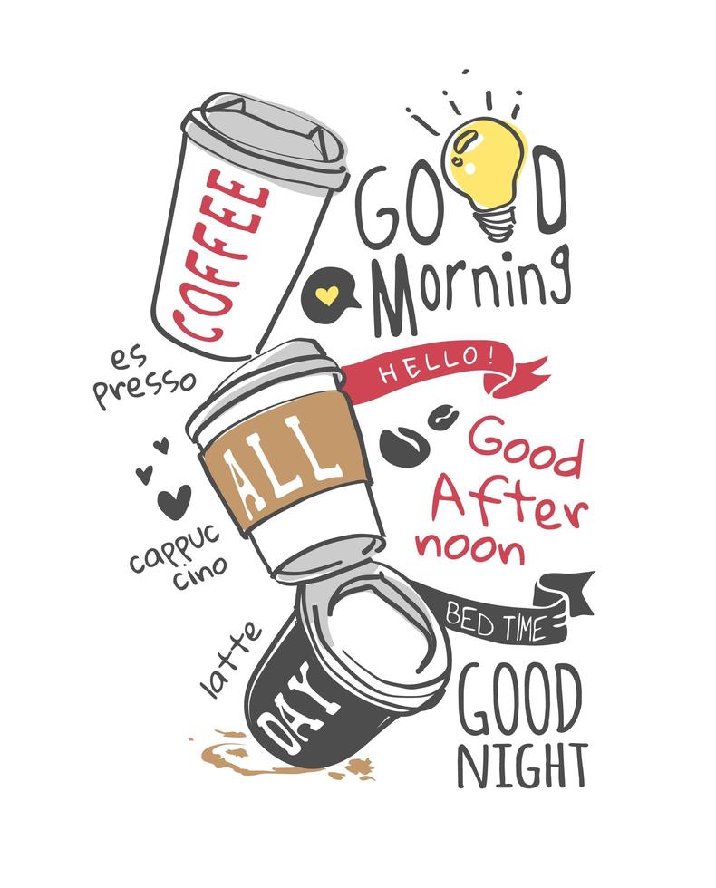 Hand-drawn coffee all day design vector