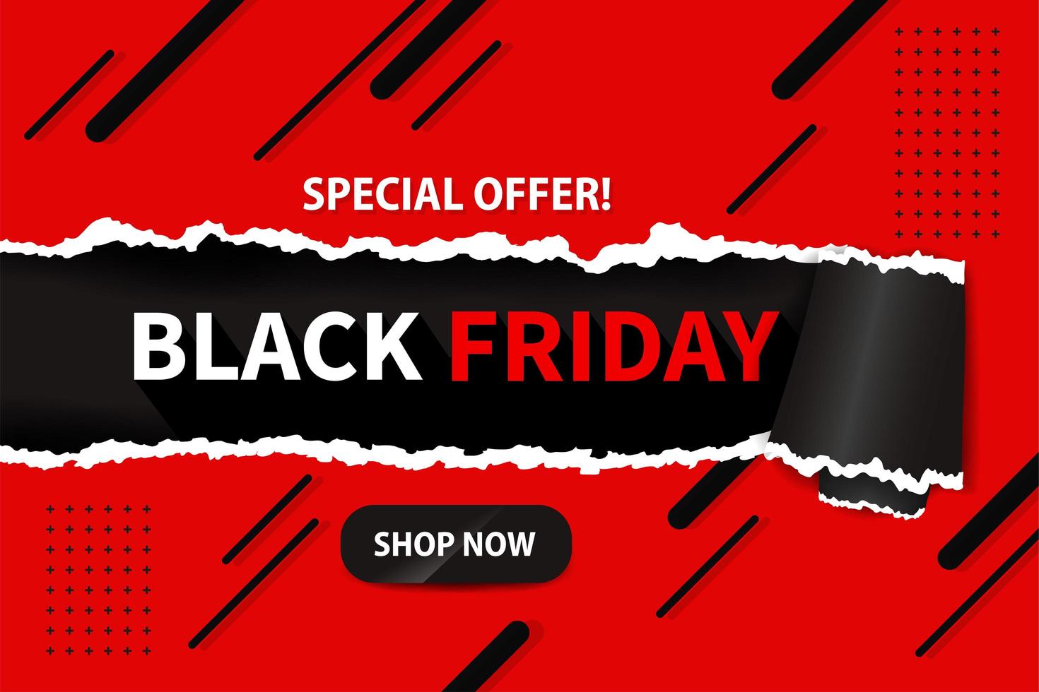 Black Friday Background with modern red and black torn paper vector