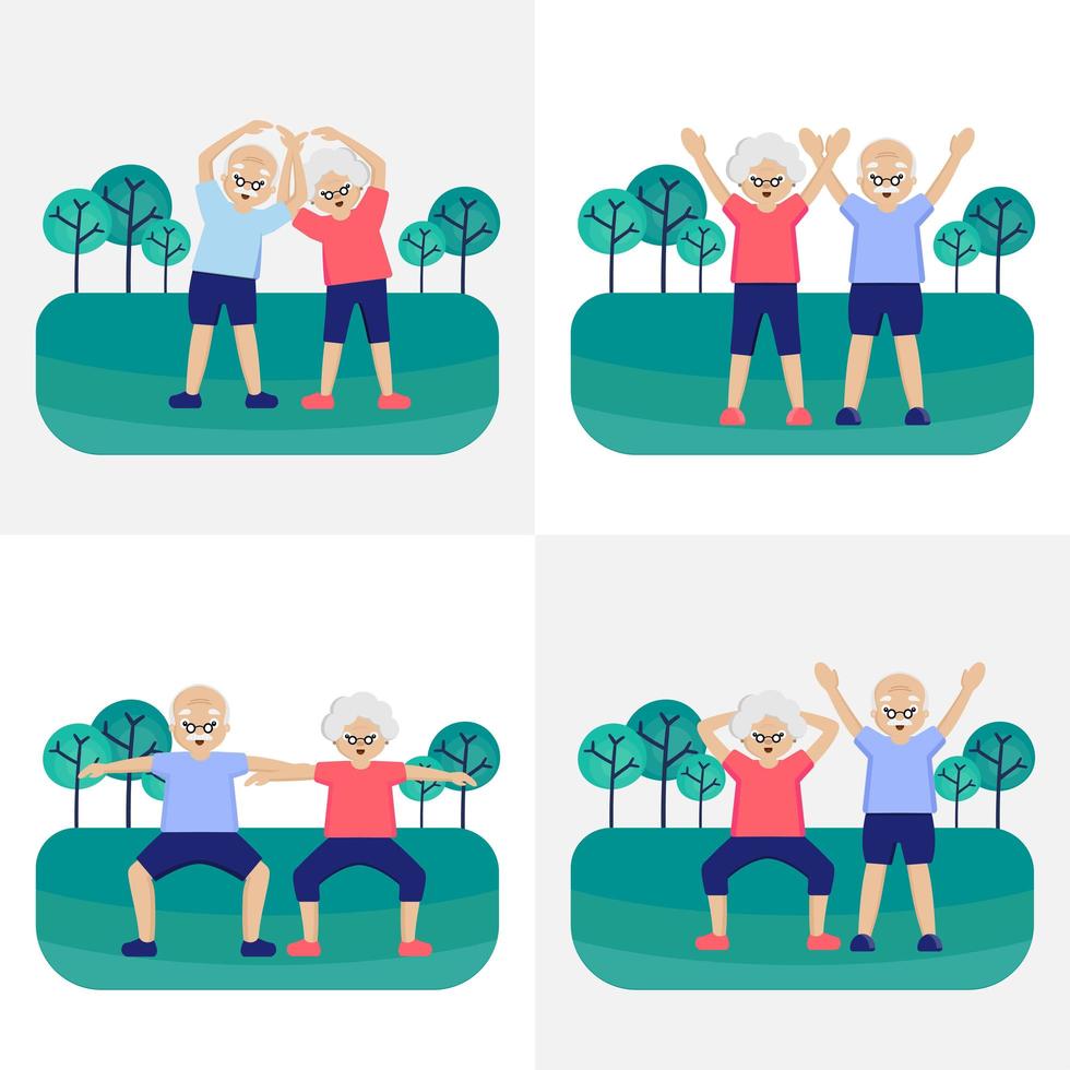 Senior couple is exercising in the park vector