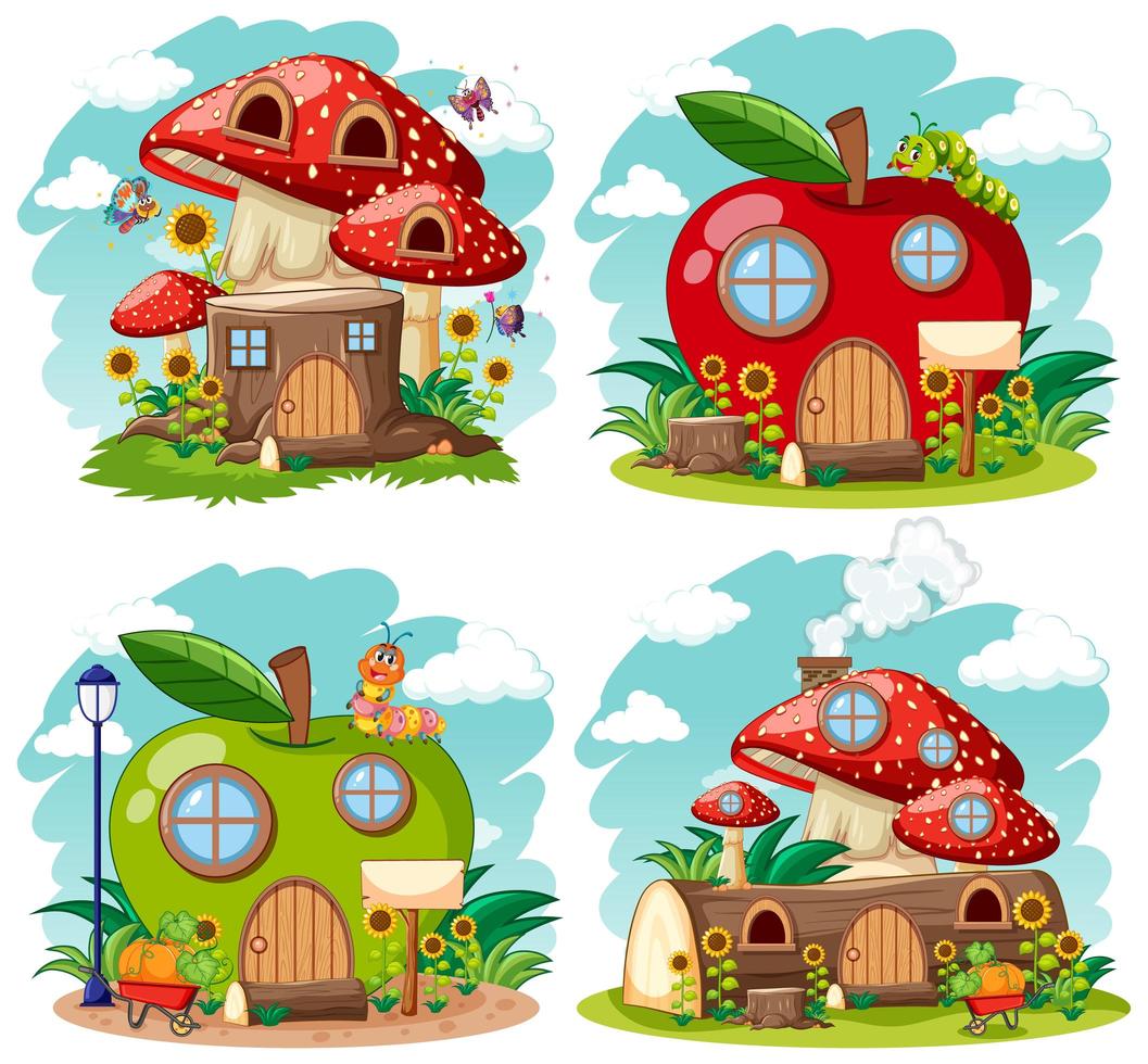 Set of magical natural houses for fantasy tales vector