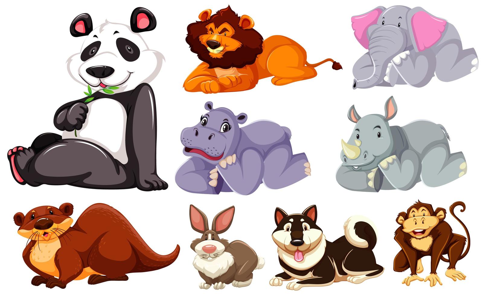 Group of cartoon animals laying down vector