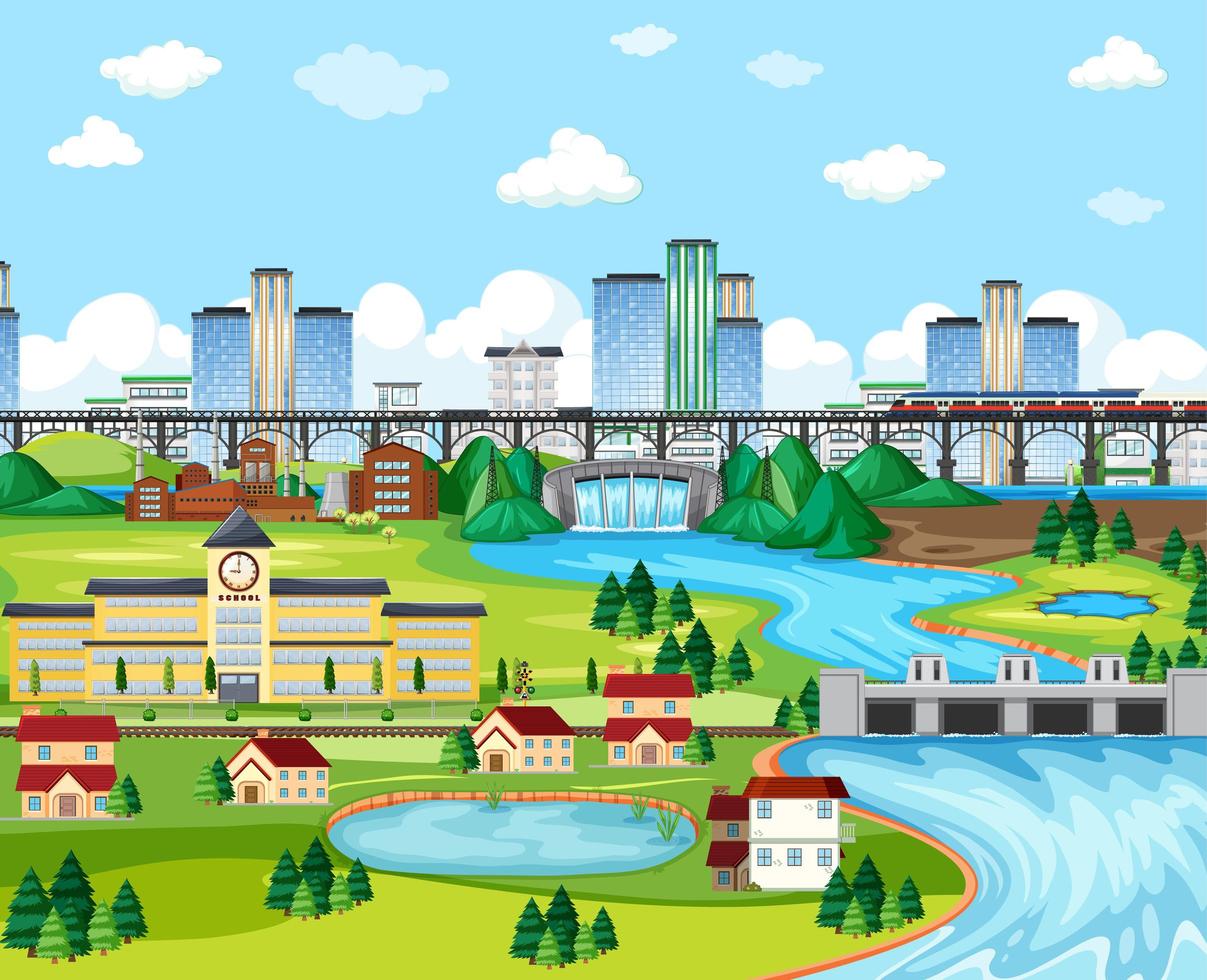 escena de fondo del paisaje de la pequeña ciudad vector