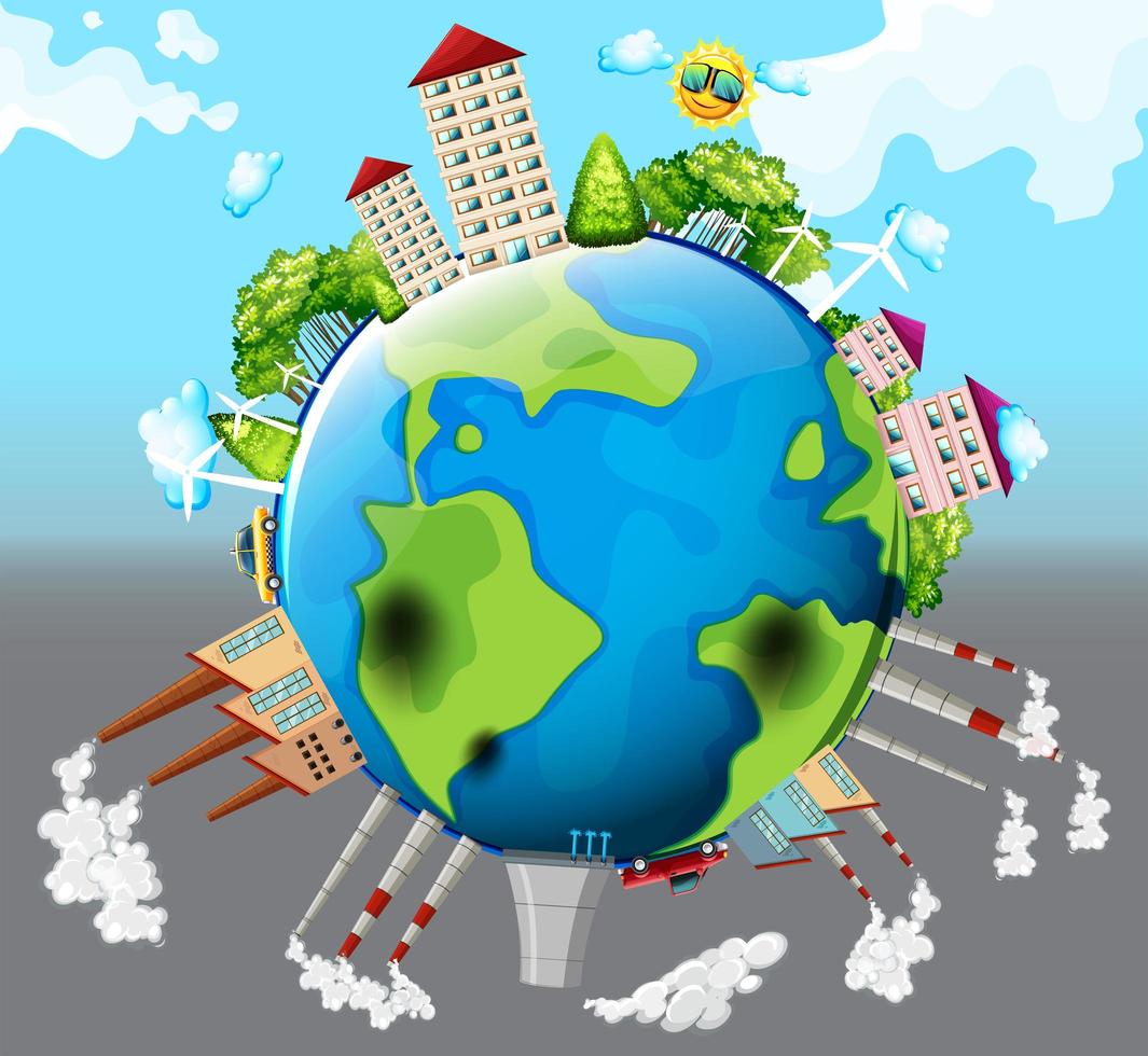 Ecology versus polluted world concept vector