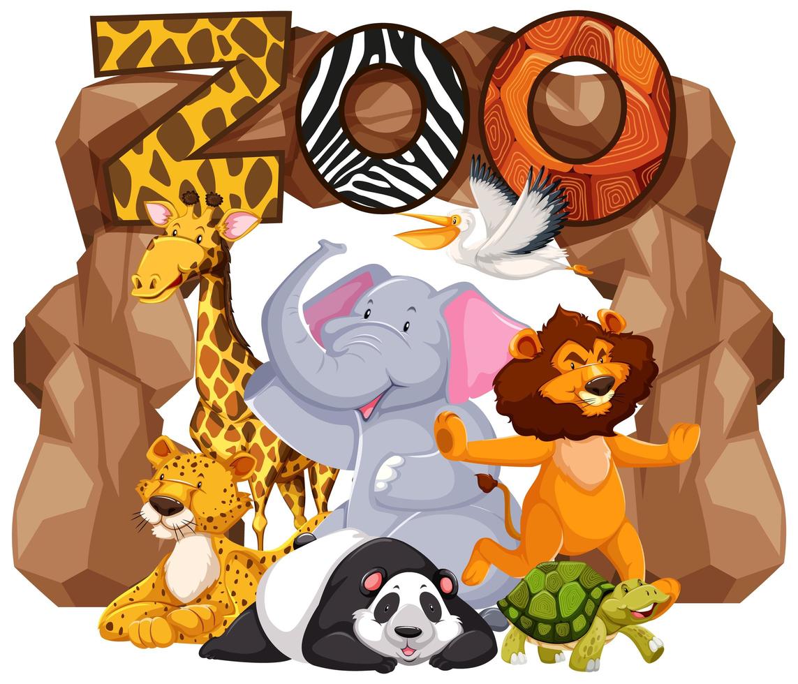 Group of cartoon animals under a zoo sign vector