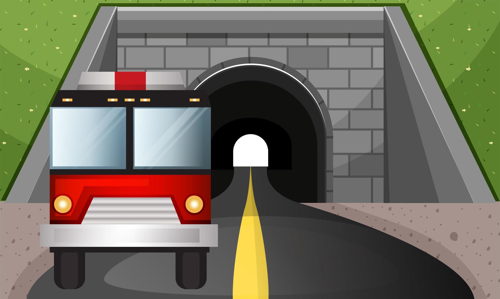 Fire truck driving out of a tunnel vector