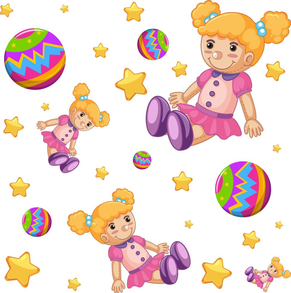 Seamless pattern background with cute dolls and balls vector