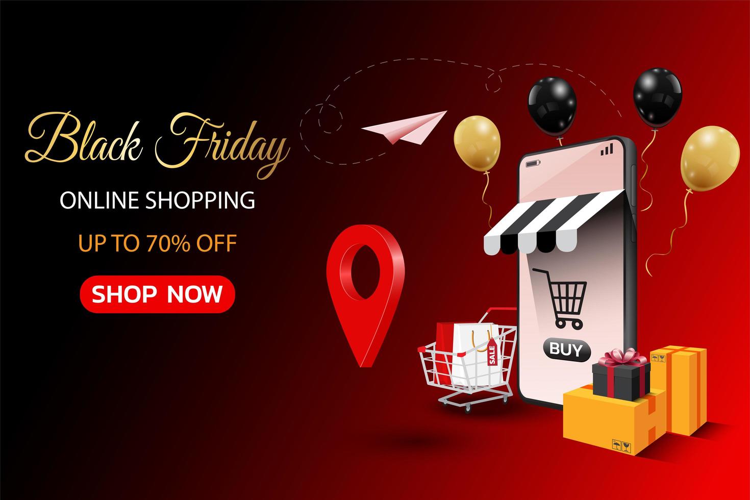 Black friday online shopping banner vector