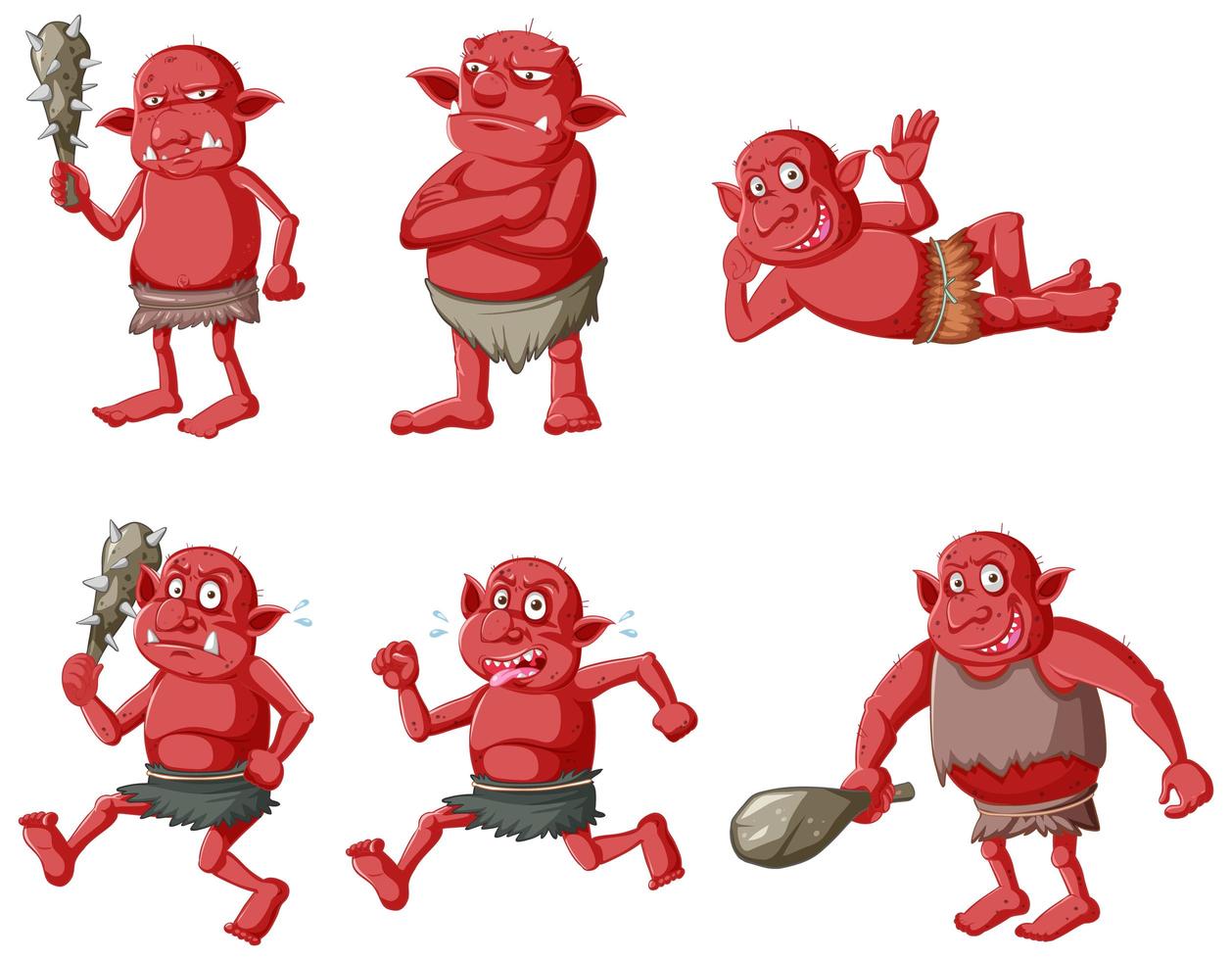 conjunto de personajes de dibujos animados de duende rojo o troll vector