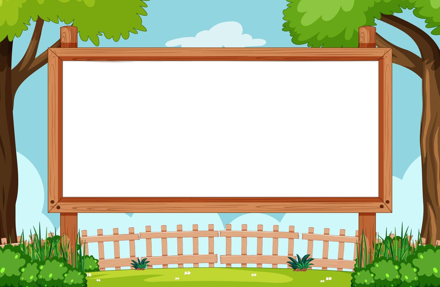 Blank wooden board outdoors template vector