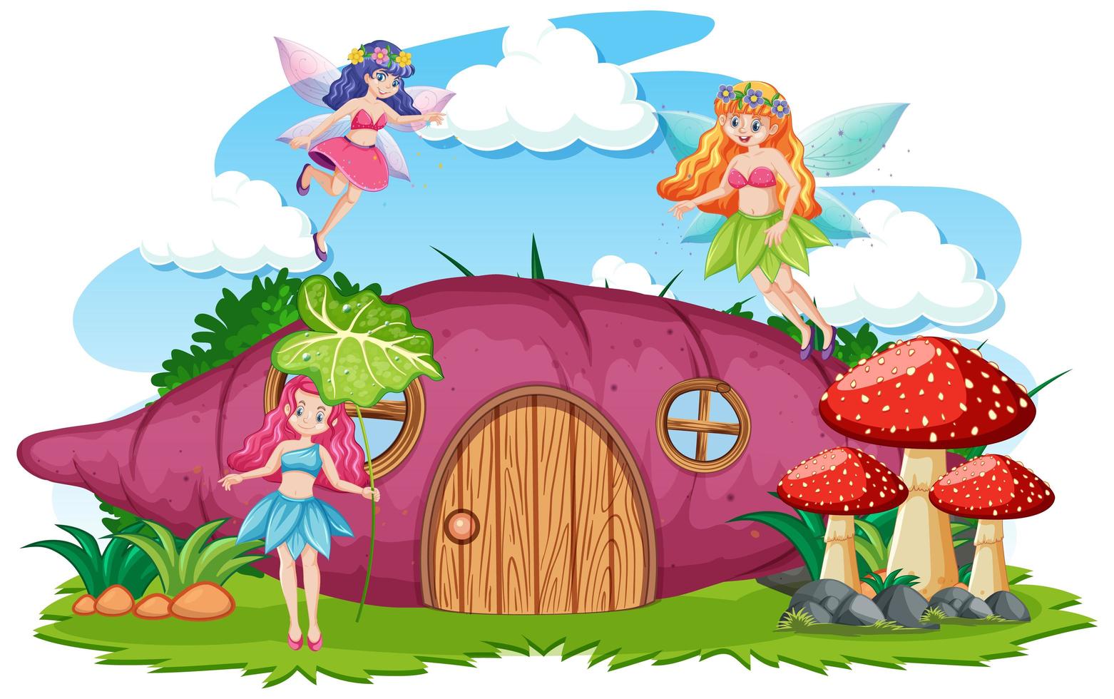 Cartoon fairies with sweet potato house vector