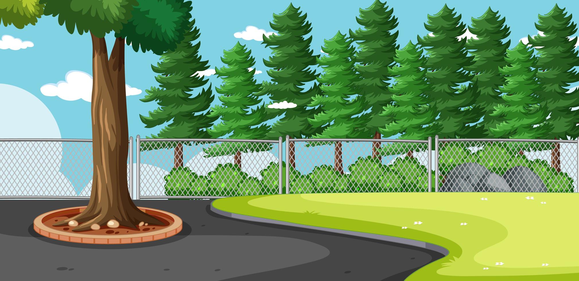 Outdoors scene with pine trees vector