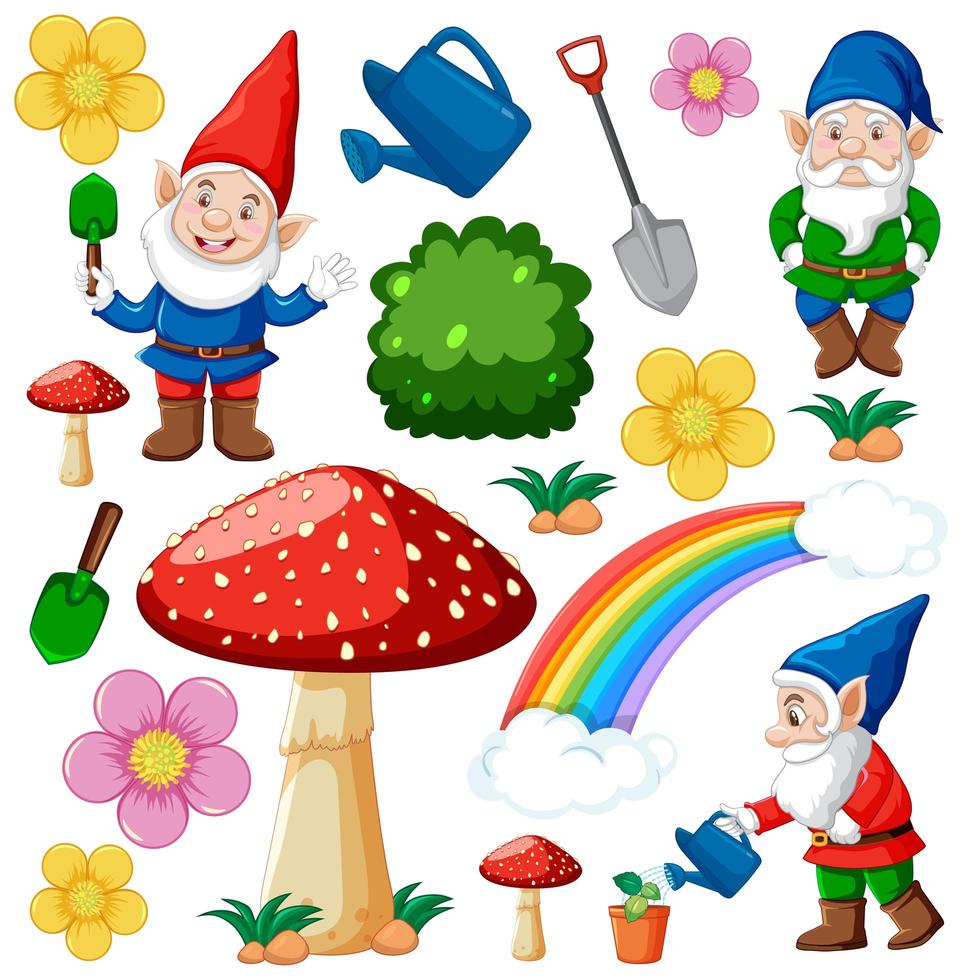 Set of garden gnomes cartoon characters vector