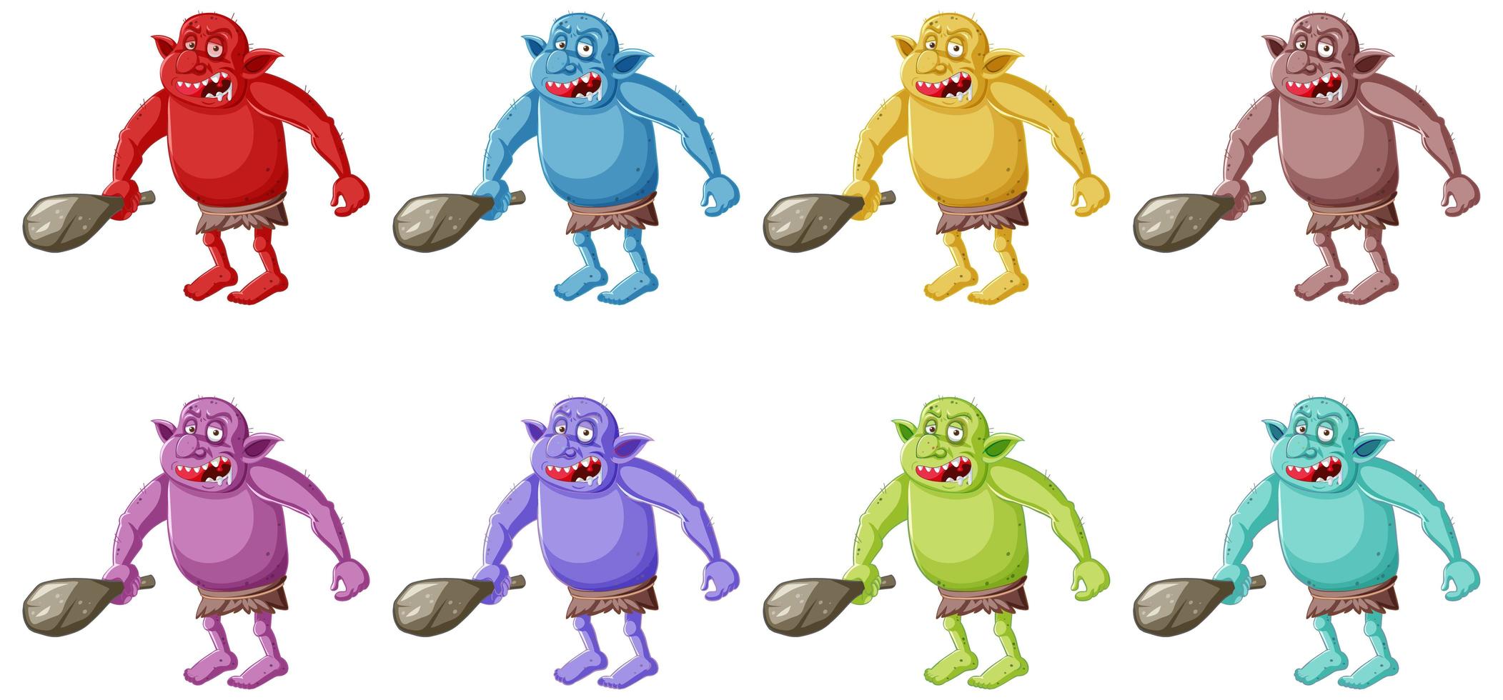 Set of colorful angry goblins vector