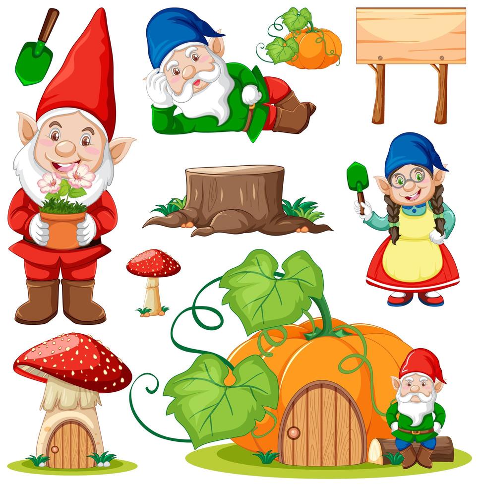 Set of garden gnomes cartoon character vector