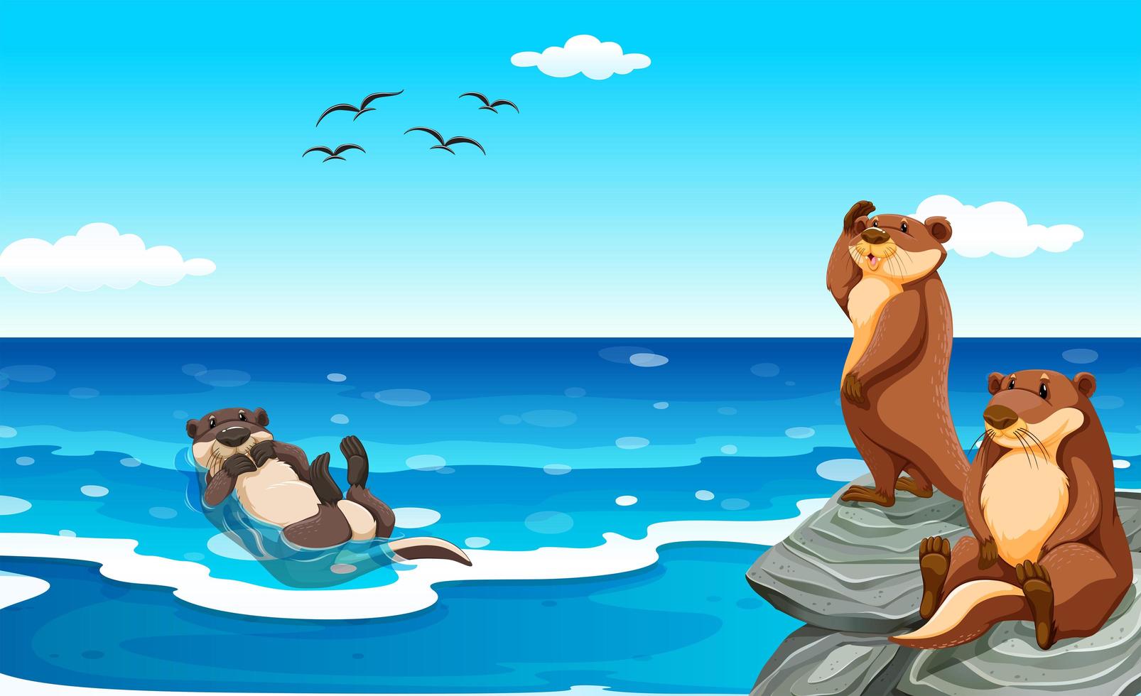 Sea otter living in the ocean vector