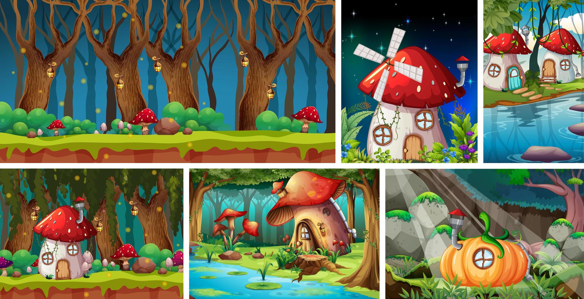 Six different scene of fantasy world  vector