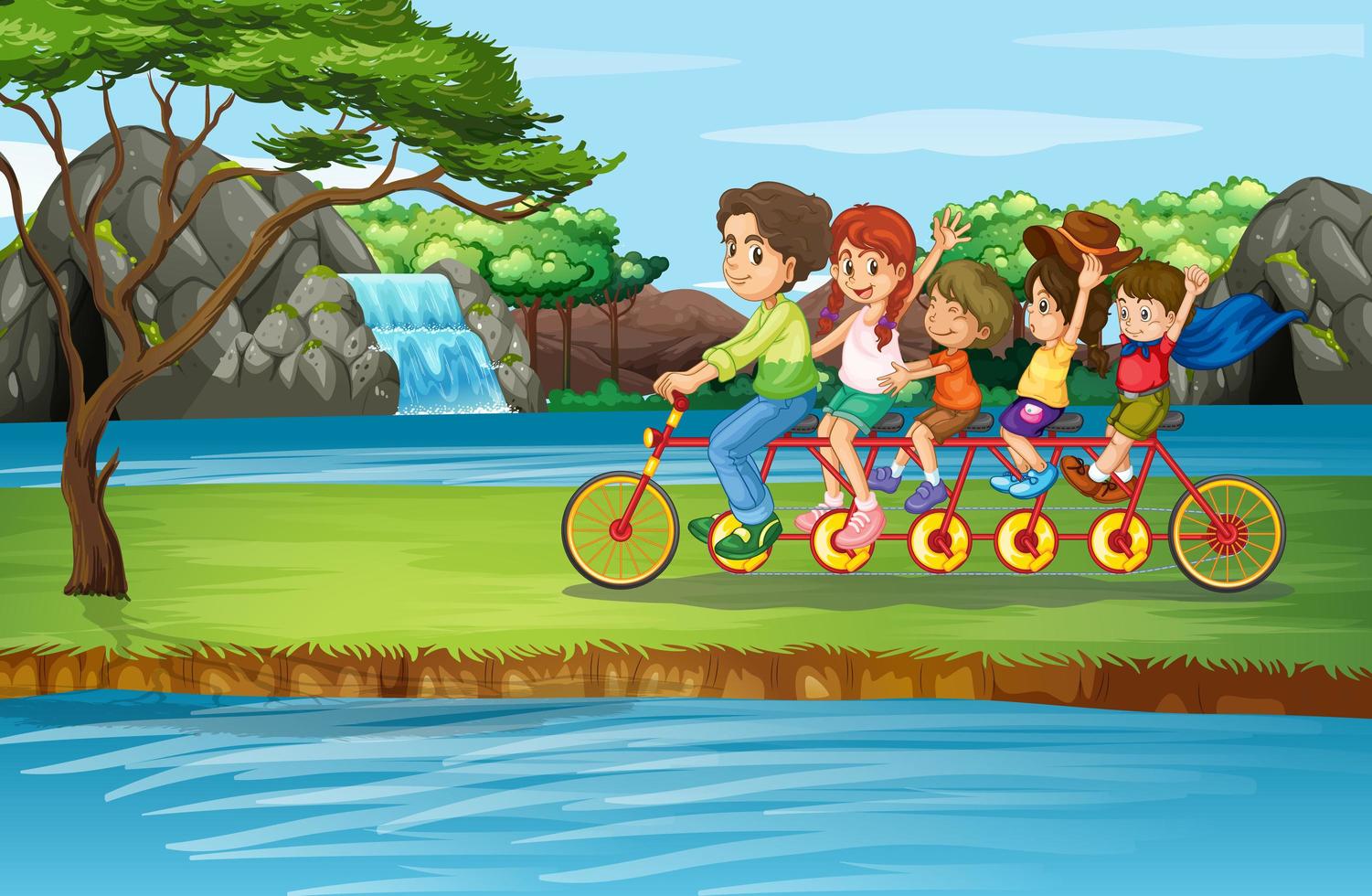 Scene with family riding bicycle in the park vector