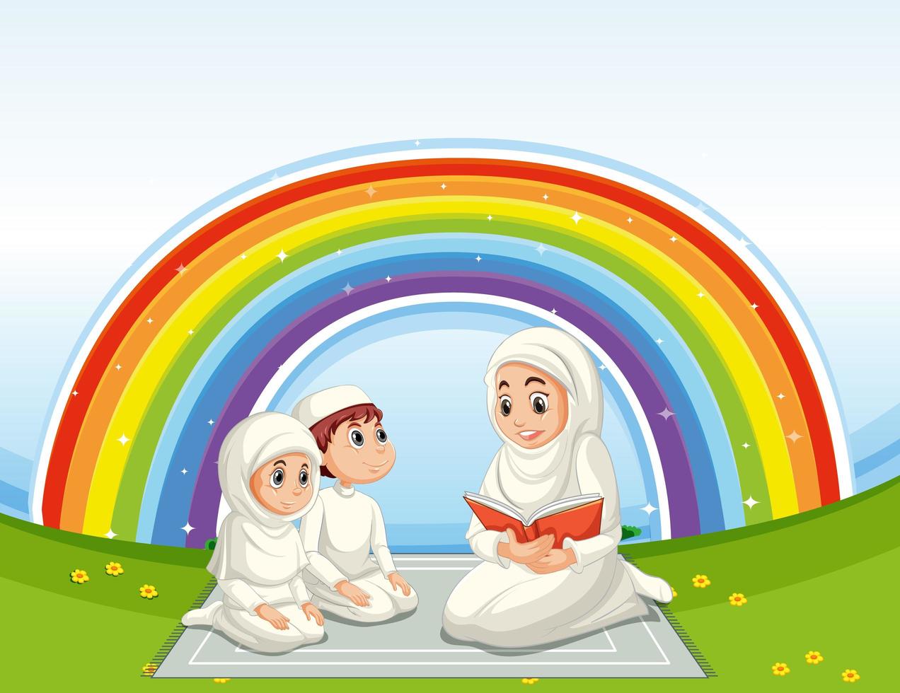 Arab muslim family in traditional clothing  vector